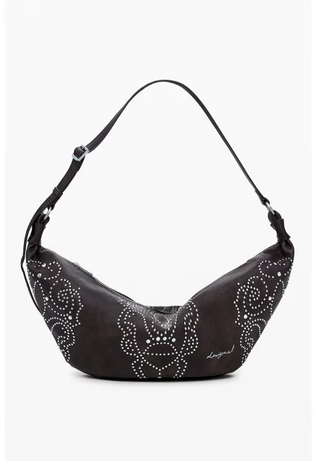 Хобо чанта с нитове - Тъмнокафяв