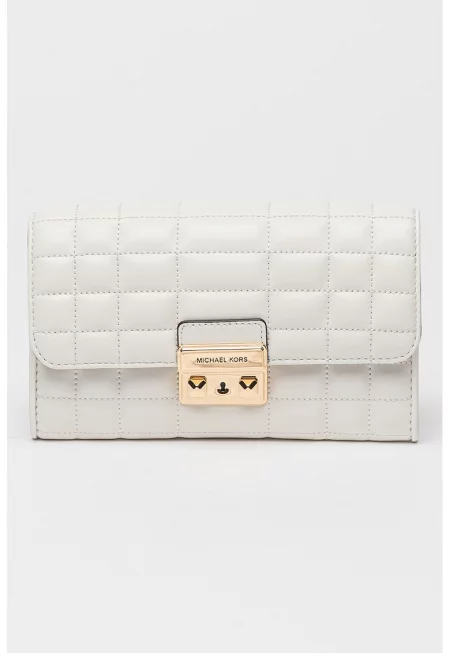 Капитонирана кожена чанта за рамо - Бял