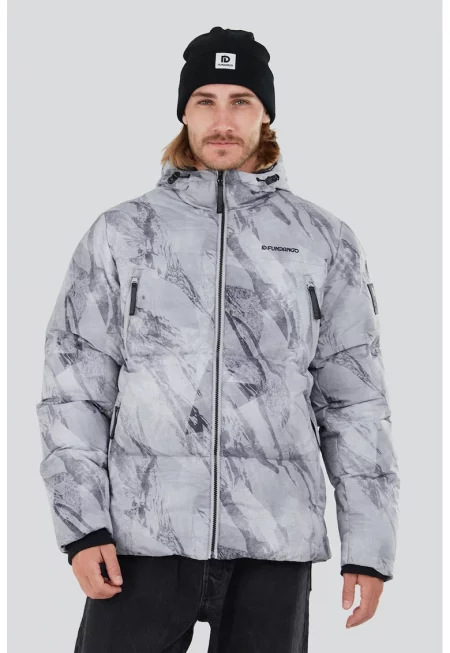 Капитонирано зимно яке Ewan с качулка - Пепеляво сиво/Мръснобял
