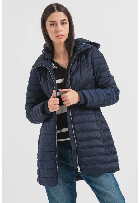 Капитонирано зимно яке с качулка - Тъмносин