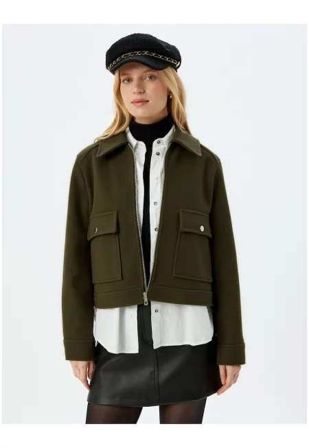 Къс шакет с цип - Пепеляво сиво