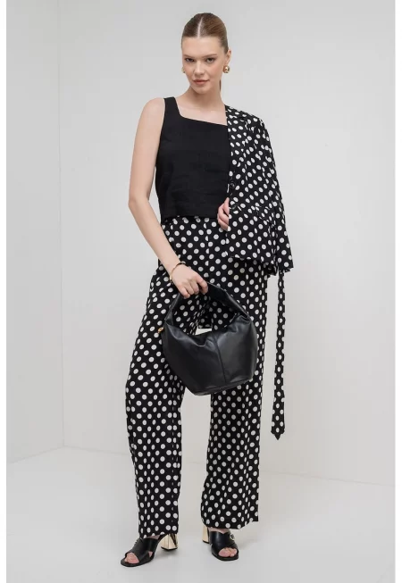 Къс топ с лен - Черен