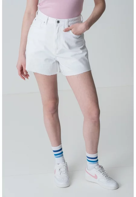 Къси дънки с висока талия - Бял