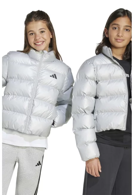 Късо капитоирано зимно яке със странични джобове - Сребрист