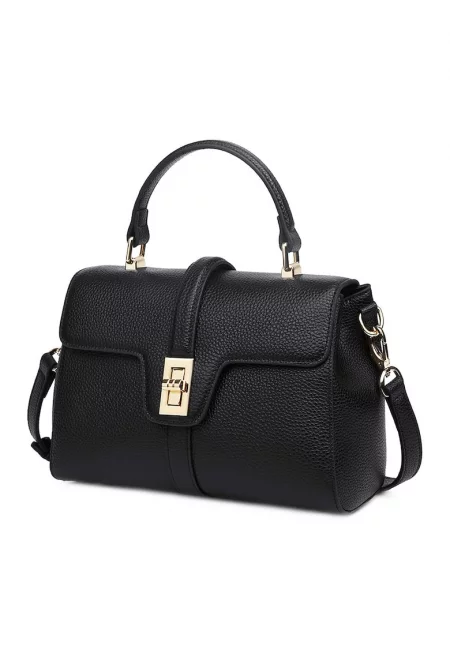 Кожена чанта Meliora с капаче - Черен