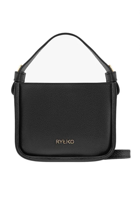 Кожена чанта през рамо с метално лого - Черен