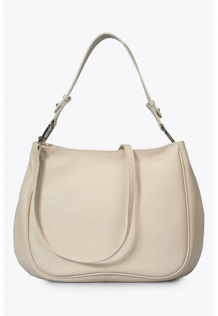 Кожена чанта през рамо - Светло бежово