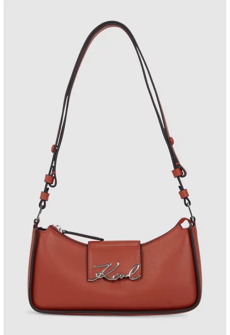 Кожена чанта с лого - Керемидено червено