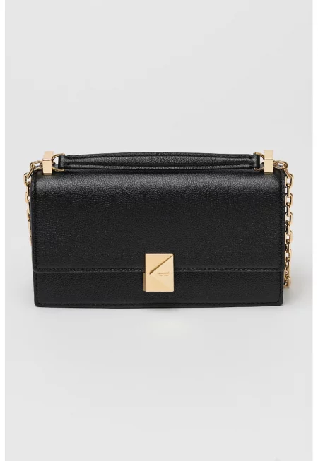 Кожена чанта с презрамки с верижки - Черен