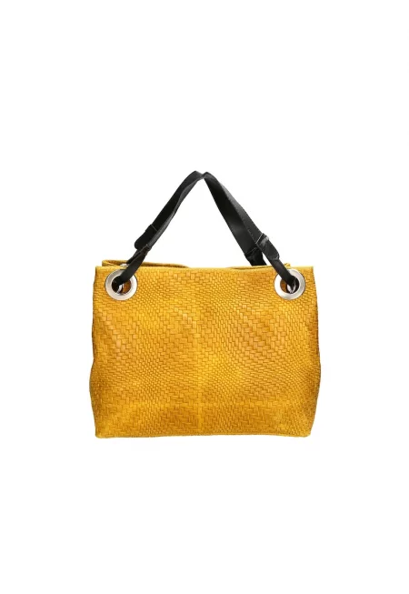 Кожена чанта с релеф - Жълт