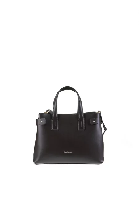 Кожена чанта за рамо Emberly Nova с метално лого - Тъмнокафяв