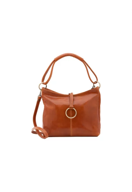 Кожена чанта за рамо - Коняк кафяв