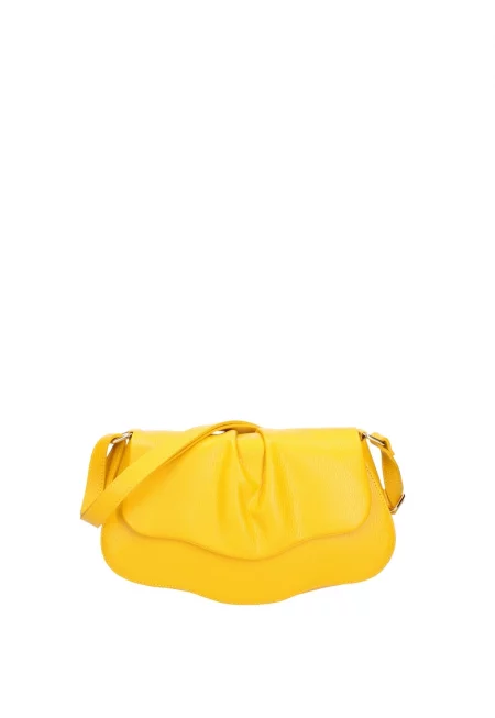 Кожена чанта за рамо с регулираща се презрамка - Жълт
