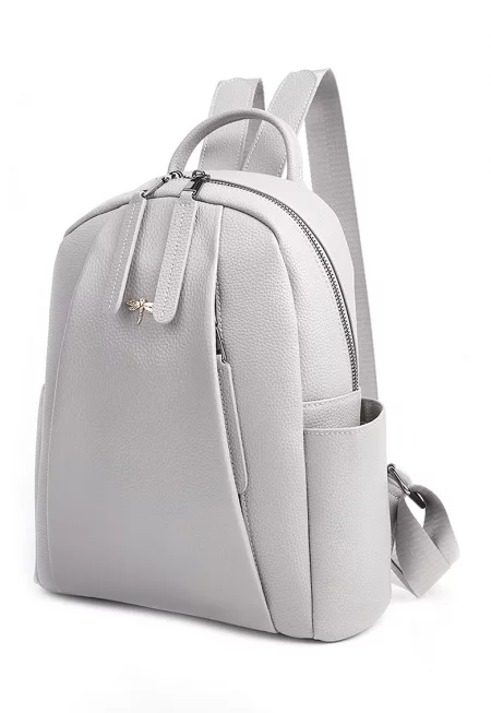 Кожена раница Hazel с външни джобове - Светло сив