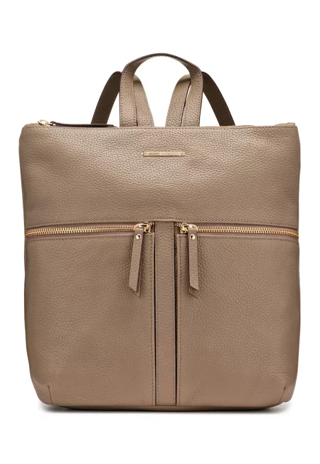 Кожена раница Irenie с джобове с цип - Сиво-кафяв