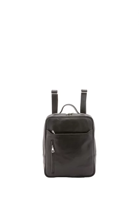 Кожена раница с джобове с цип - Черен