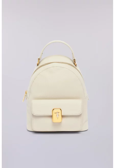 Кожена раница с външен джоб - Слонова кост