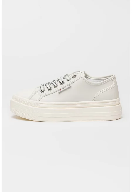 Кожени спортни обувки с равна платформа - Слонова кост