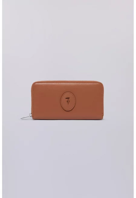 Кожено портмоне с цип - Карамел