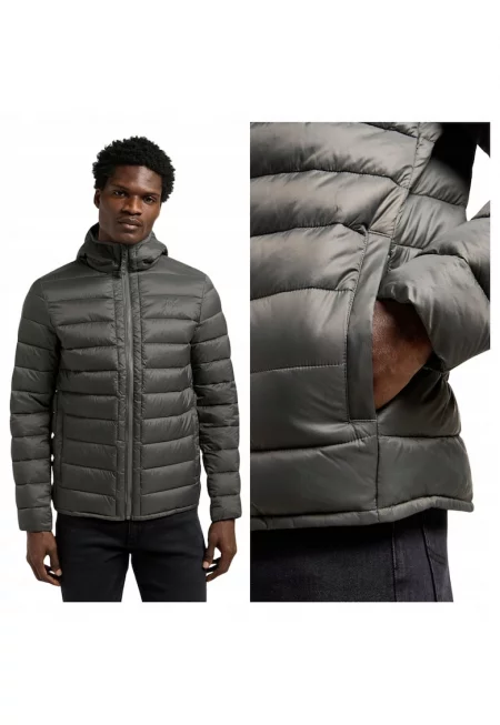 Мъжко яке -  Puffer Jacket - Regular Fit - Висока яка - Цип - Топло и комфортно - Дълги ръкави - Найлон - Сиво - Сив
