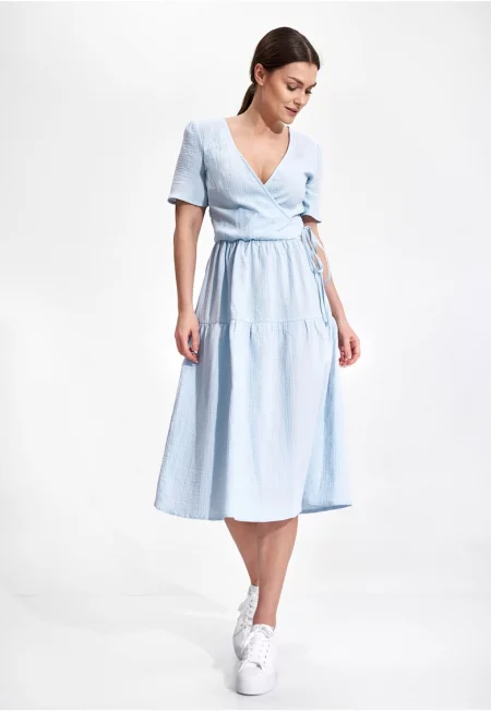 Миди рокля  M872 - 100% памук - светло синя - удобна кройка