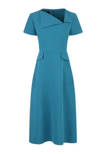 Миди рокля с асиметрично деколте