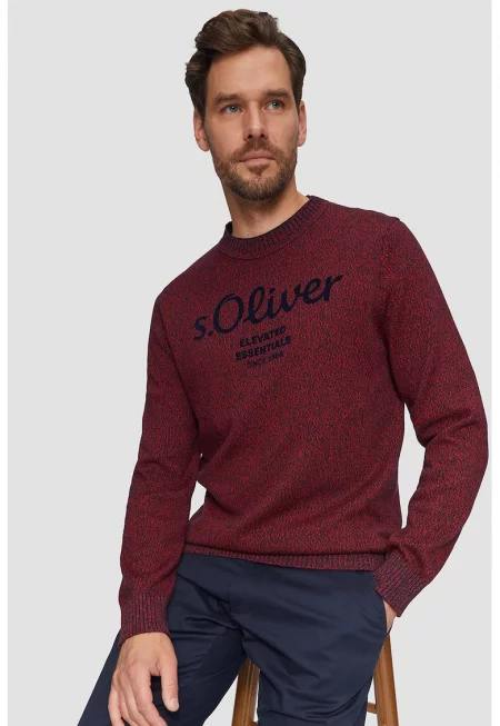 Памучен пуловер с лого - Тъмночервен