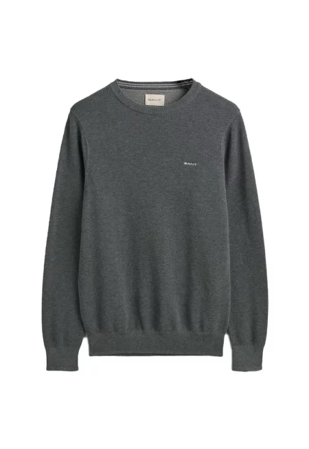 Памучен пуловер с овално деколте - Сив