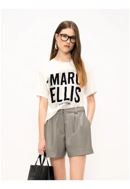 Памучна тениска с лого - Бял/Черен