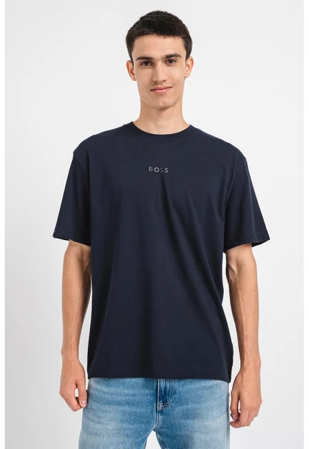 Памучна тениска с лого - Тъмносин