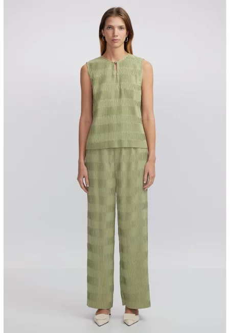 Панталон с висока талия и релеф - Маслинено зелено