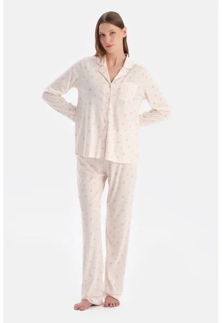 Пижама с модал и принт - Бял/Бежов
