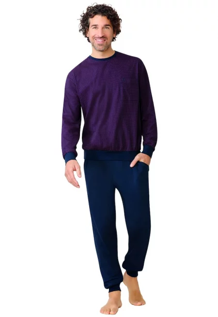 Пижама с овално деколте и джоб на гърдите - Тъмночервен