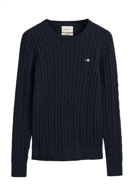 Плетен пуловер по тялото - Син