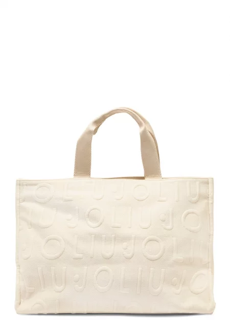 Плетена шопинг чанта с десен с лого - Мръснобял