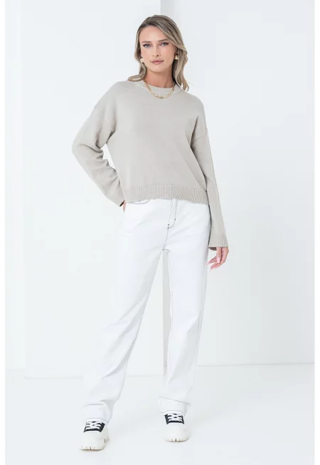 Прави дънки от органичен памук с контрастни шевове - Избеляло черно/Бял