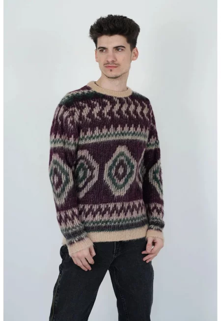 Пуловер с кръгло деколте и дълъг ръкав - Тъмночервен