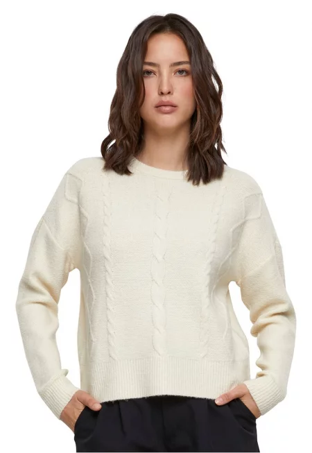 Пуловер с паднали ръкави и плетка осморка