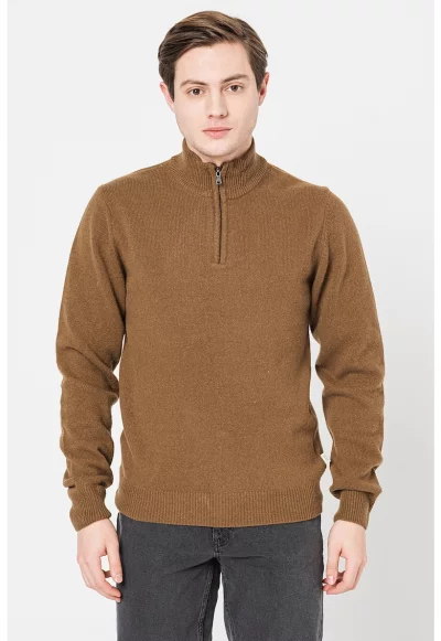 Пуловер с вълна с къс цип