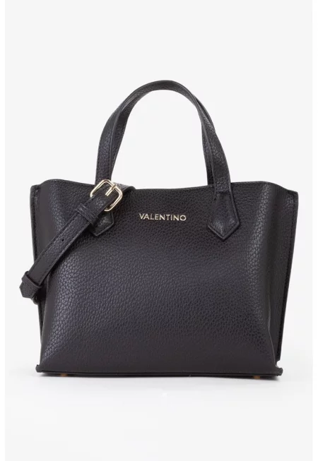 Ръчна чанта от еко кожа с текстилна презрамка - Черен