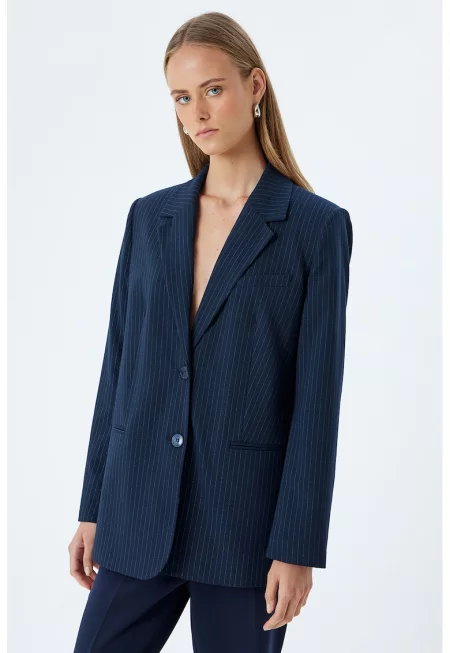 Раирано сако с раздвоен ревер - Тъмносин