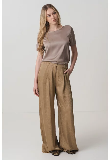 Разкроен панталон с висока талия - Светлокафяв