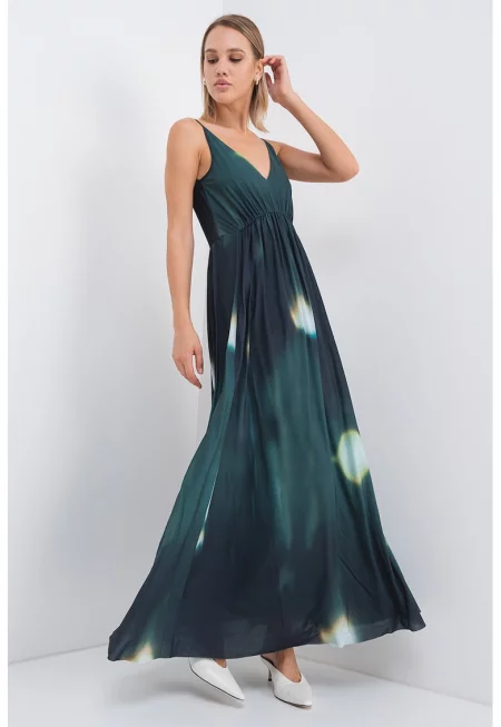 Разкроена дълга рокля - Бледозелен