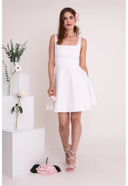 Разкроена рокля Ariadne с квадратно деколте - Бял