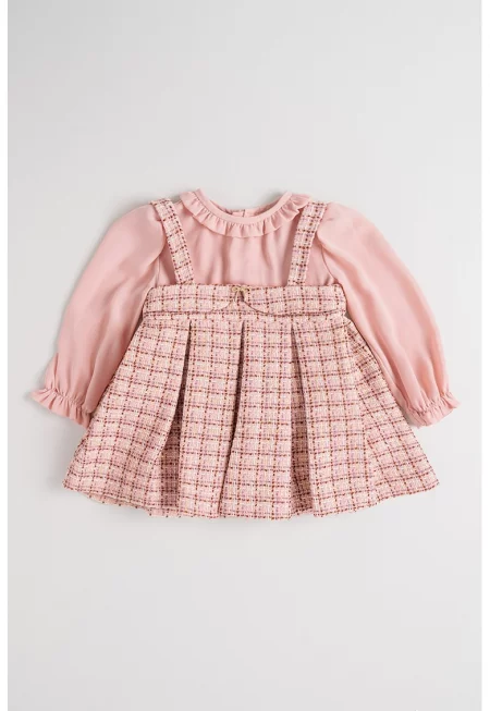 Разкроена рокля на каре - Розово/Прашно розово