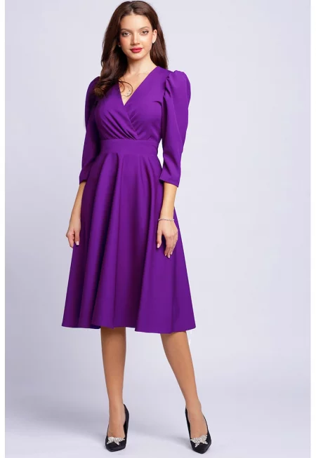 Разкроена рокля с бухнали ръкави - Лавандула