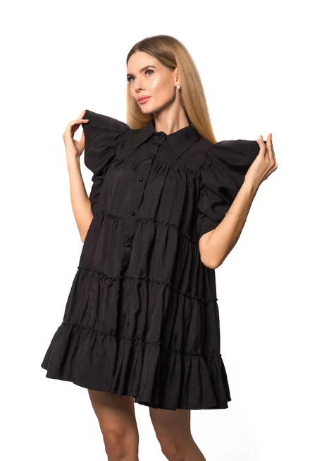 Разкроена рокля тип риза Anisia - Черен