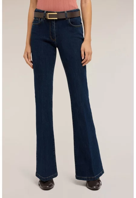 Разкроени дънки с висока талия - Тъмносин