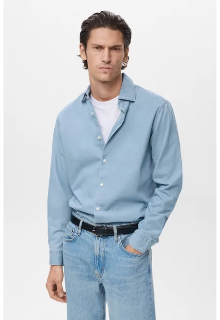 Риза от шамбре с дълги ръкави