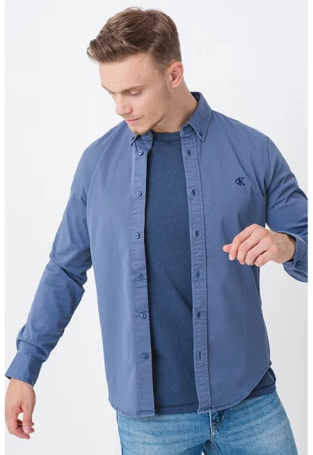 Риза с лого - Прашно синьо